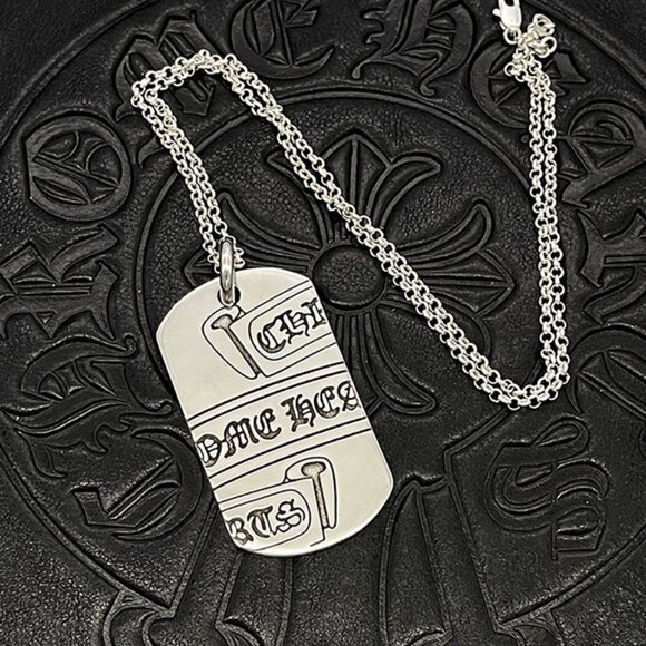 Chrome Hearts Large Scroll Military Plate Pendant Necklace - Picture 4 of 9